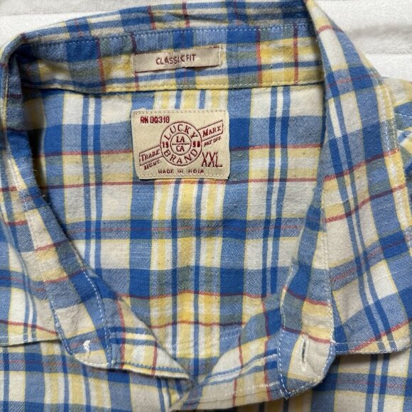 VTG Lucky Brand Genuine Western Snap Up Shirt Men's Size XXL SS Blue Plaid - Picture 6 of 14